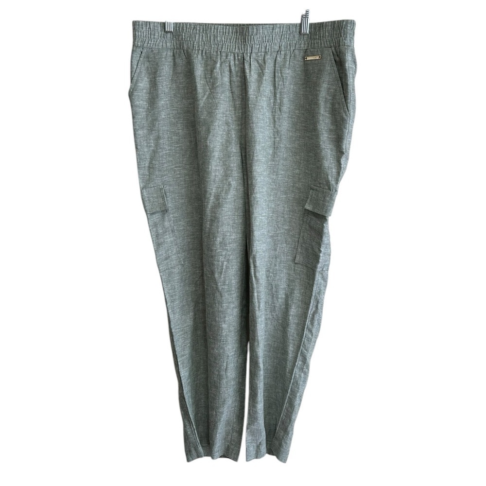 Jones New York Pants Size Large Linen Blend Sage Green Crop Cargo Pockets